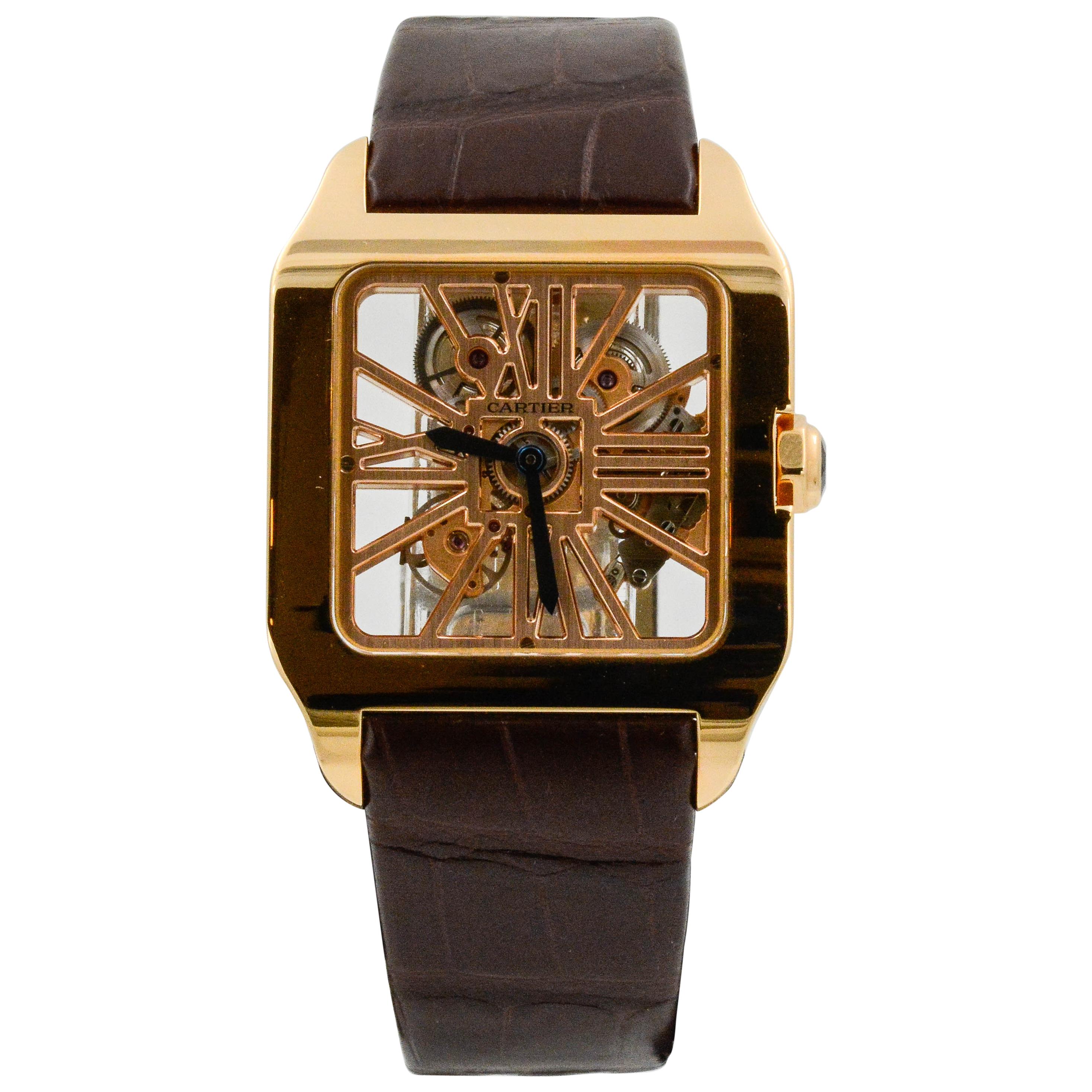 Cartier Santos Dumont XL 18K Rose Gold .56 CT Sapphire Watch