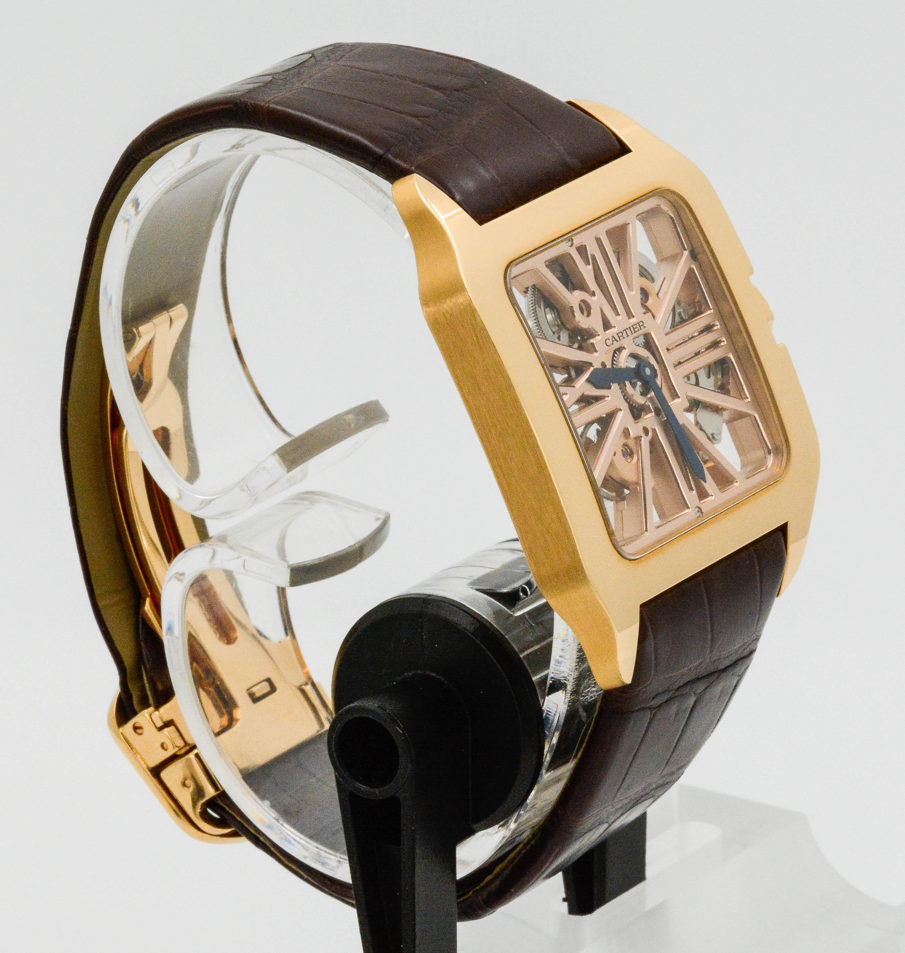 Cartier Santos Dumont XL 18K Rose Gold .56 CT Sapphire Watch 3