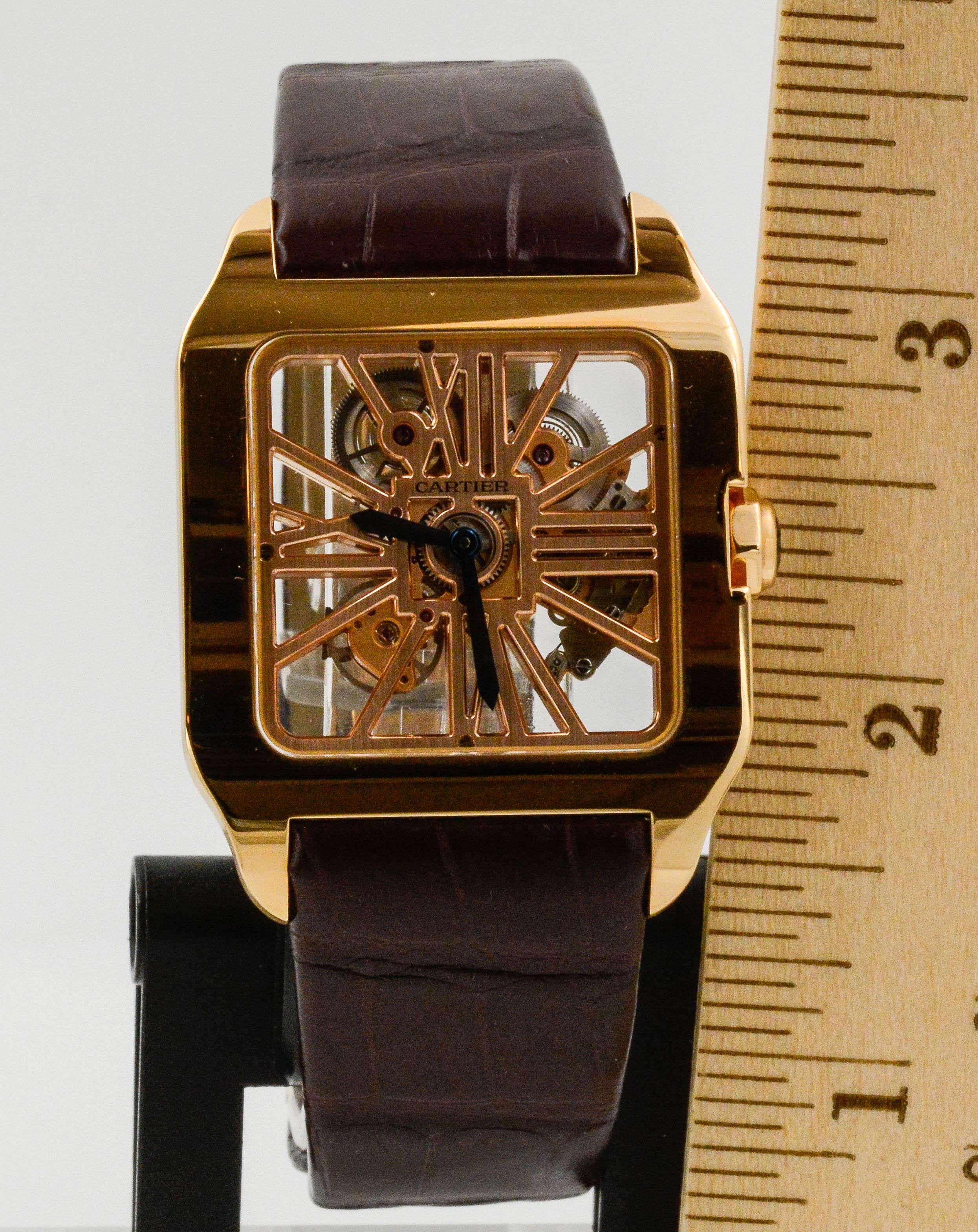 Cartier Santos Dumont XL 18K Rose Gold .56 CT Sapphire Watch 4