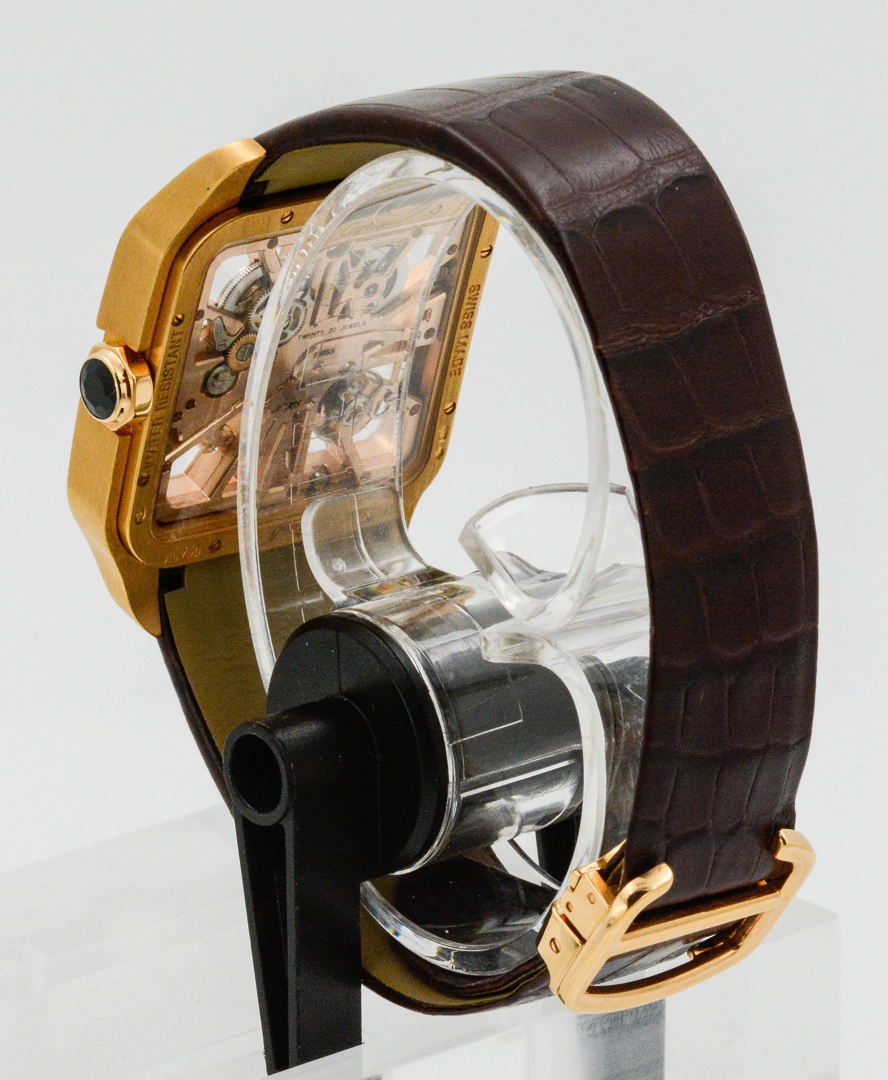 Men's Cartier Santos Dumont XL 18K Rose Gold .56 CT Sapphire Watch