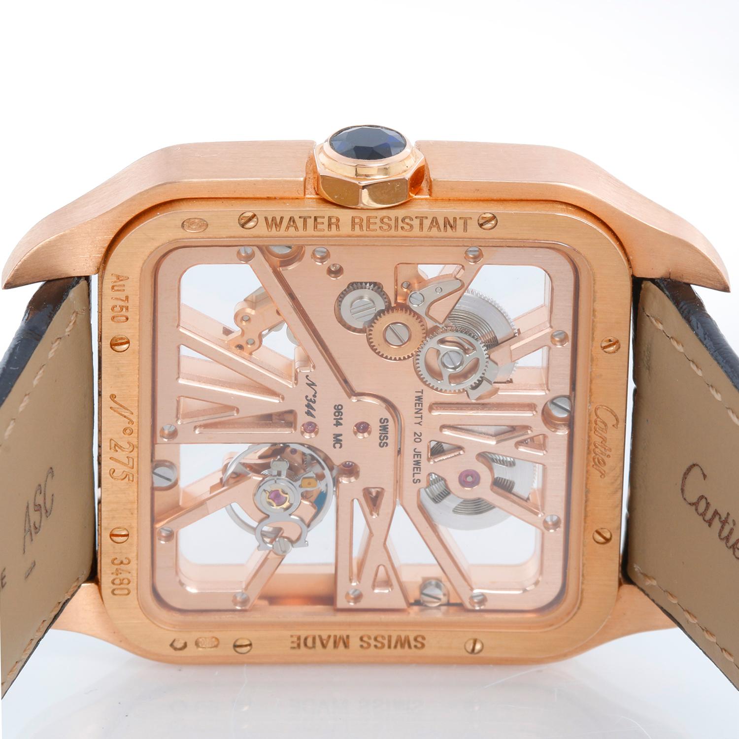 Men's Cartier Santos Dumont XL Skeleton Rose Gold Watch W2020057 For Sale
