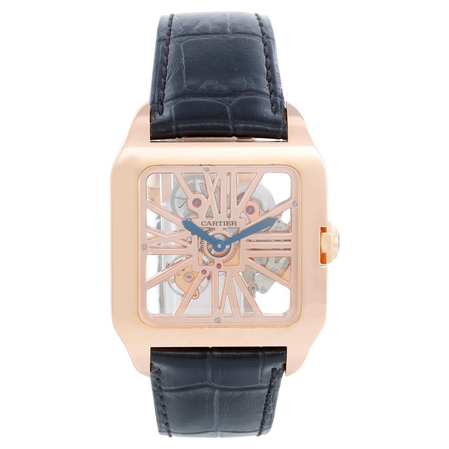Cartier Santos Dumont XL Skeleton Rose Gold Watch W2020057 For Sale