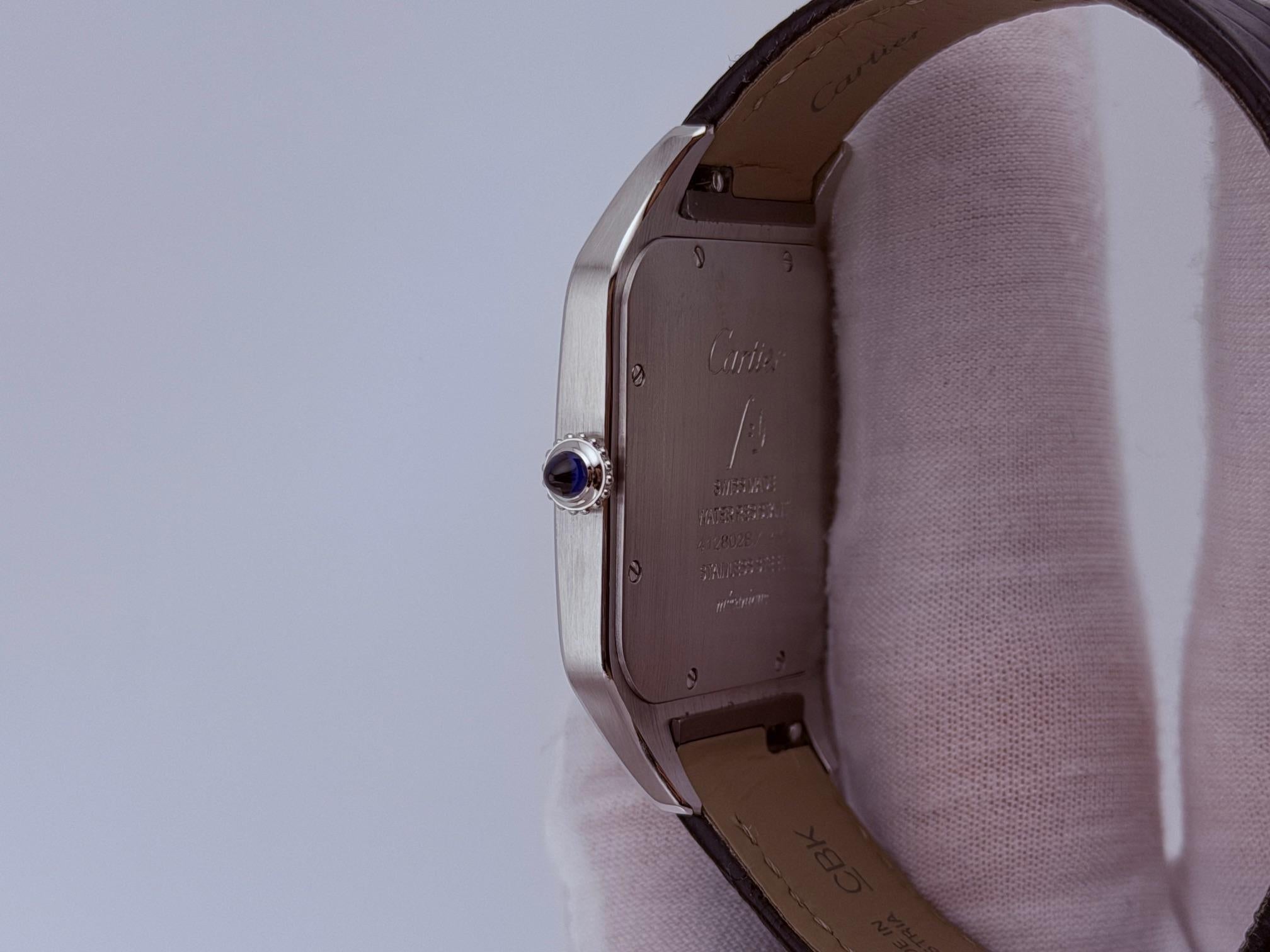 Cartier Santos Dumont XL W2SA0017 4305 33,9 mm Quadrante argento Oro rosa 18k Steele in vendita 2