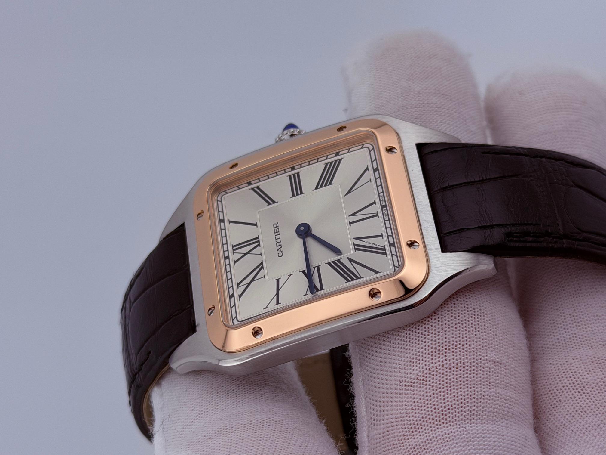 Cartier Santos Dumont XL W2SA0017 4305 33,9 mm Quadrante argento Oro rosa 18k Steele in vendita 3