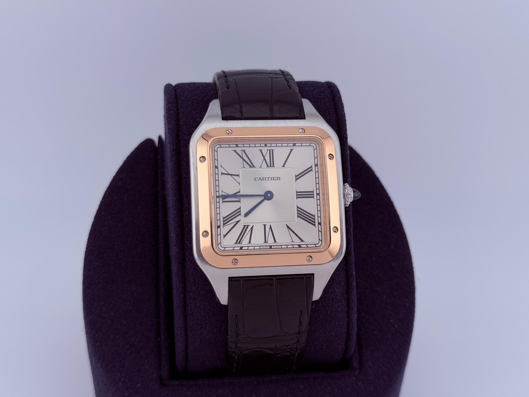 Cartier Santos Dumont XL W2SA0017 4305 33,9 mm Quadrante argento Oro rosa 18k Steele in vendita 4
