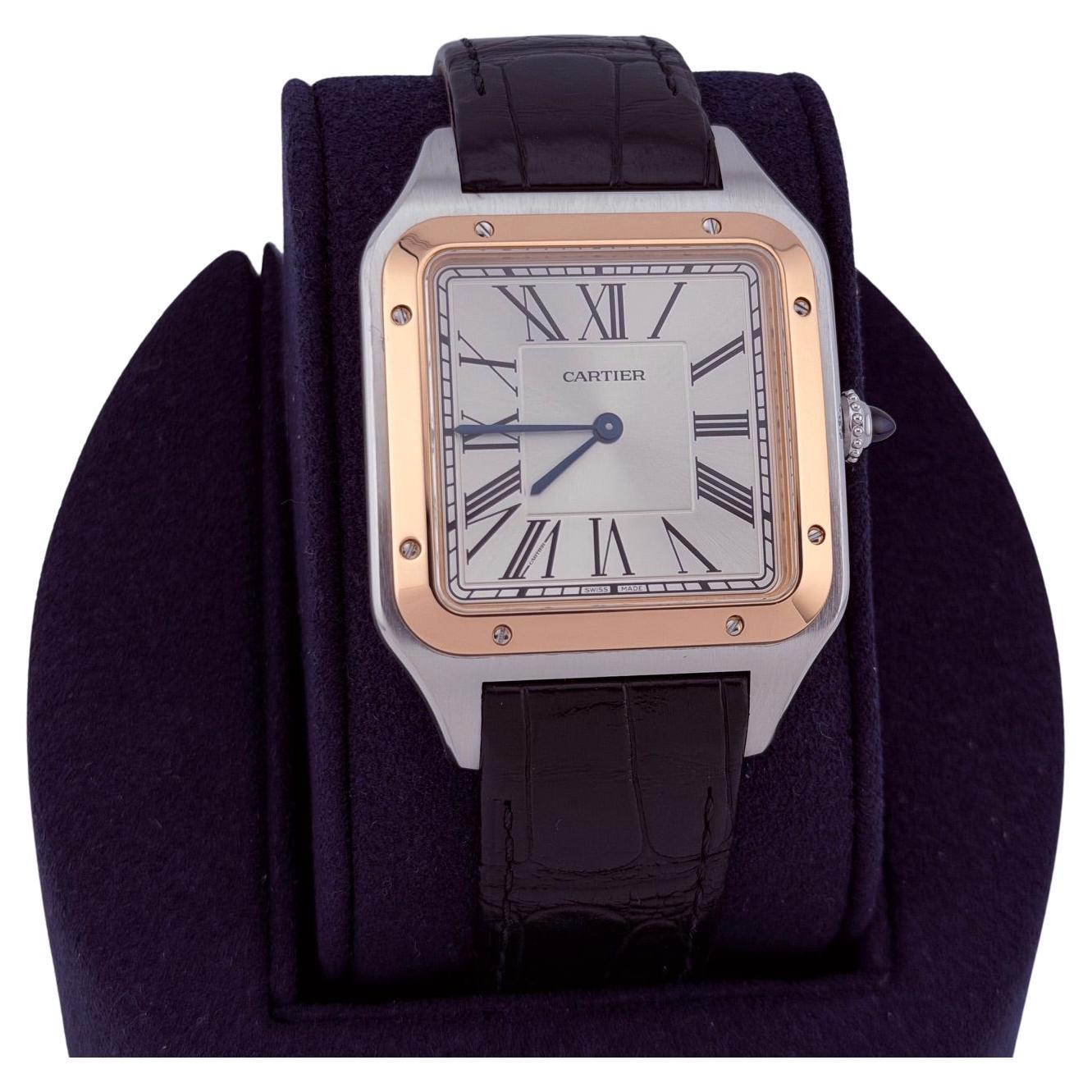 Cartier Santos Dumont XL W2SA0017 4305 33,9 mm Quadrante argento Oro rosa 18k Steele