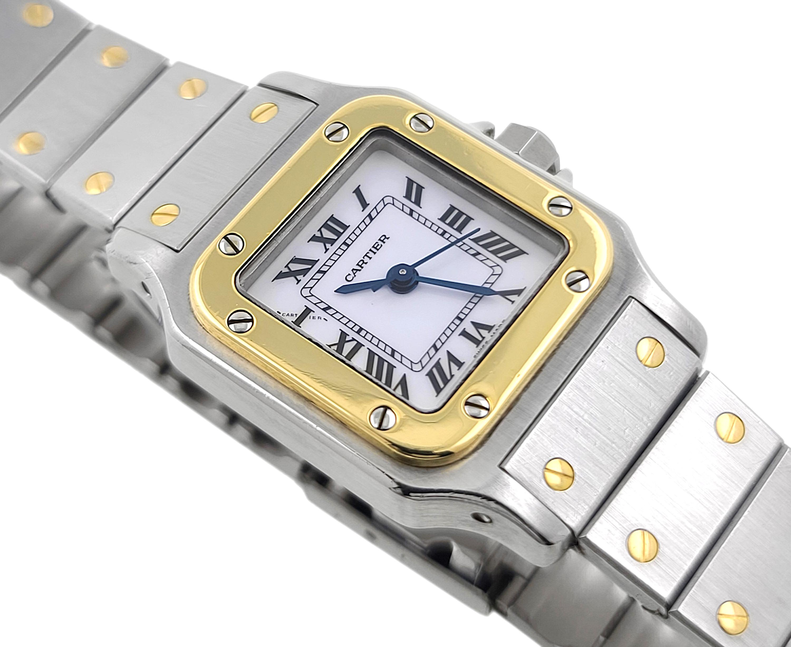 Cabochon Cartier Santos Full Set Carrée 0902 18k Gold and Stainless Steel 1978 PM SM