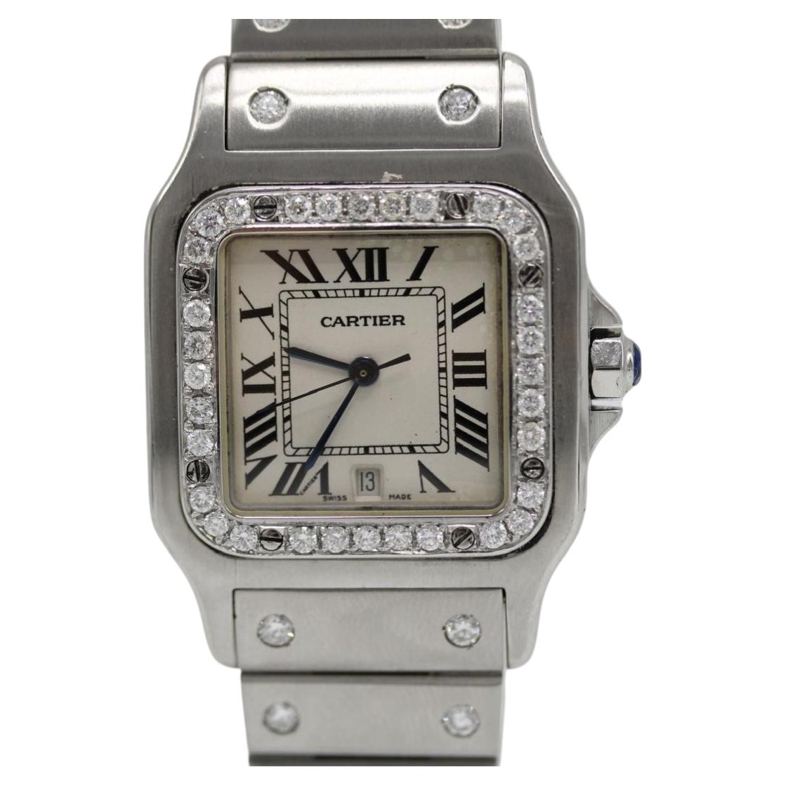 Cartier Santos Galbée 1564  Grand modèle  29mm x 41mm  Acier – Lunette sertie de diamants