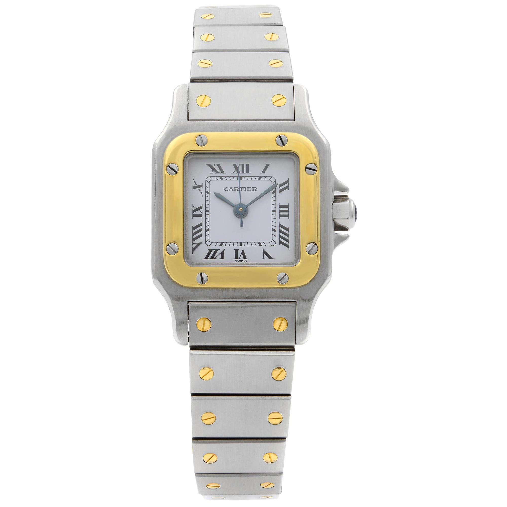 Cartier Santos Galbee 18 Karat Gold Steel White Dial Ladies Watch 1170902