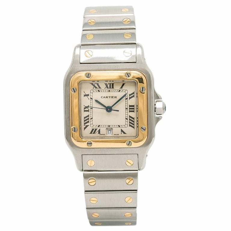 Cartier Santos Galbee 187901 Men's Quartz Watch Cream Dial Two-Tone SS ...