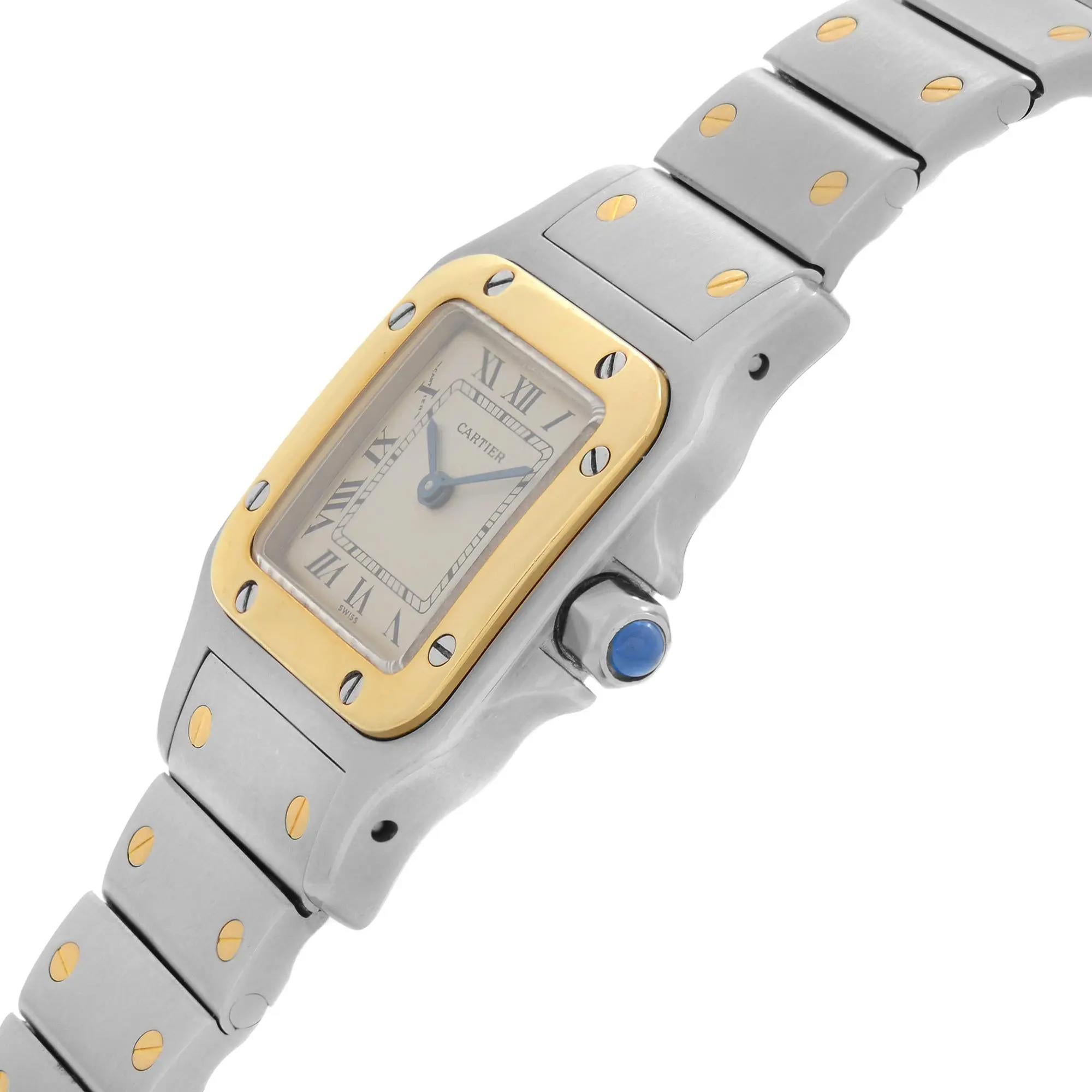Cartier Santos Galbee 18k Gold Steel Off-White Dial Quartz Ladies Watch 1057930 In Excellent Condition In New York, NY