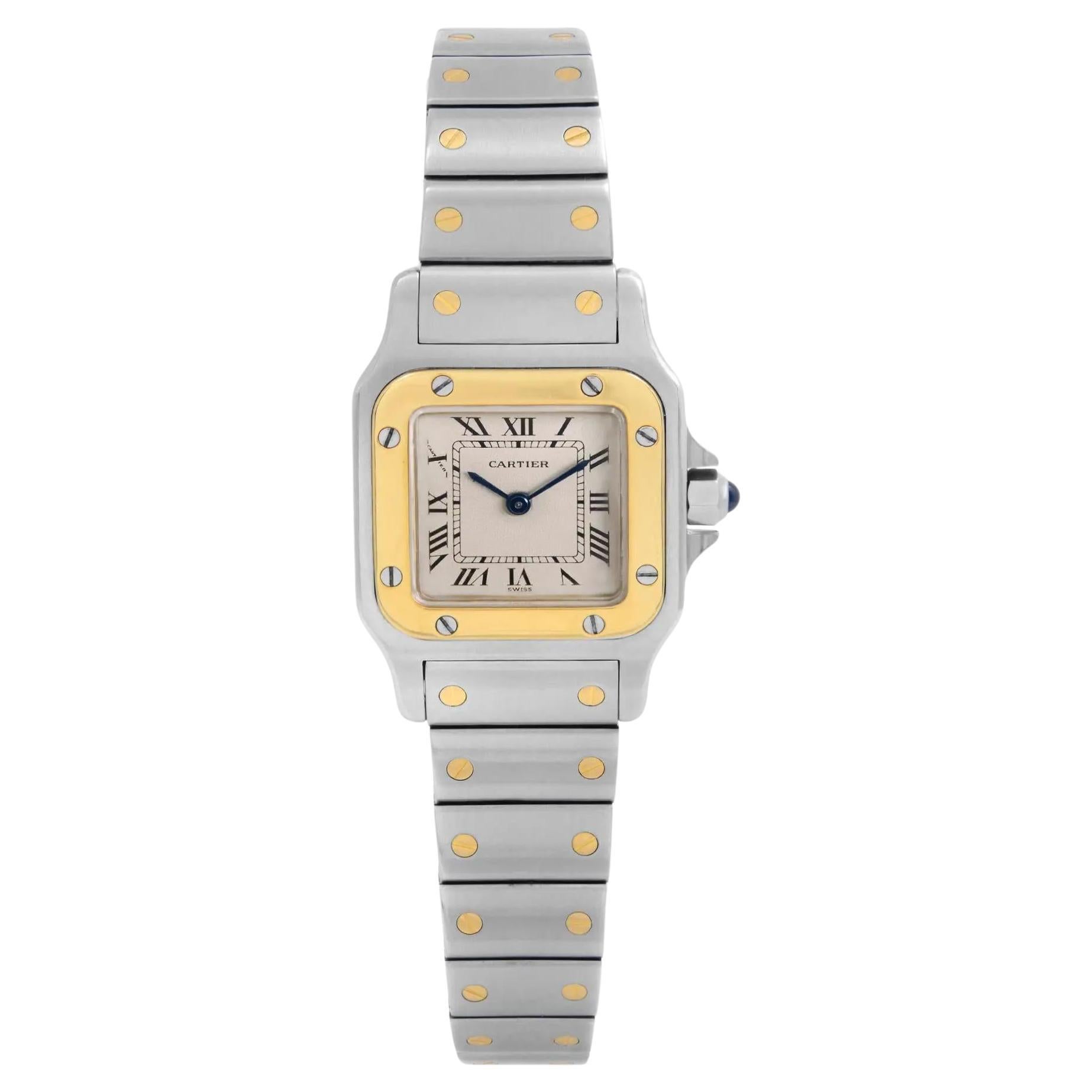 Cartier Santos Galbee 18k Gold Steel Off-White Dial Quartz Ladies Watch 1057930