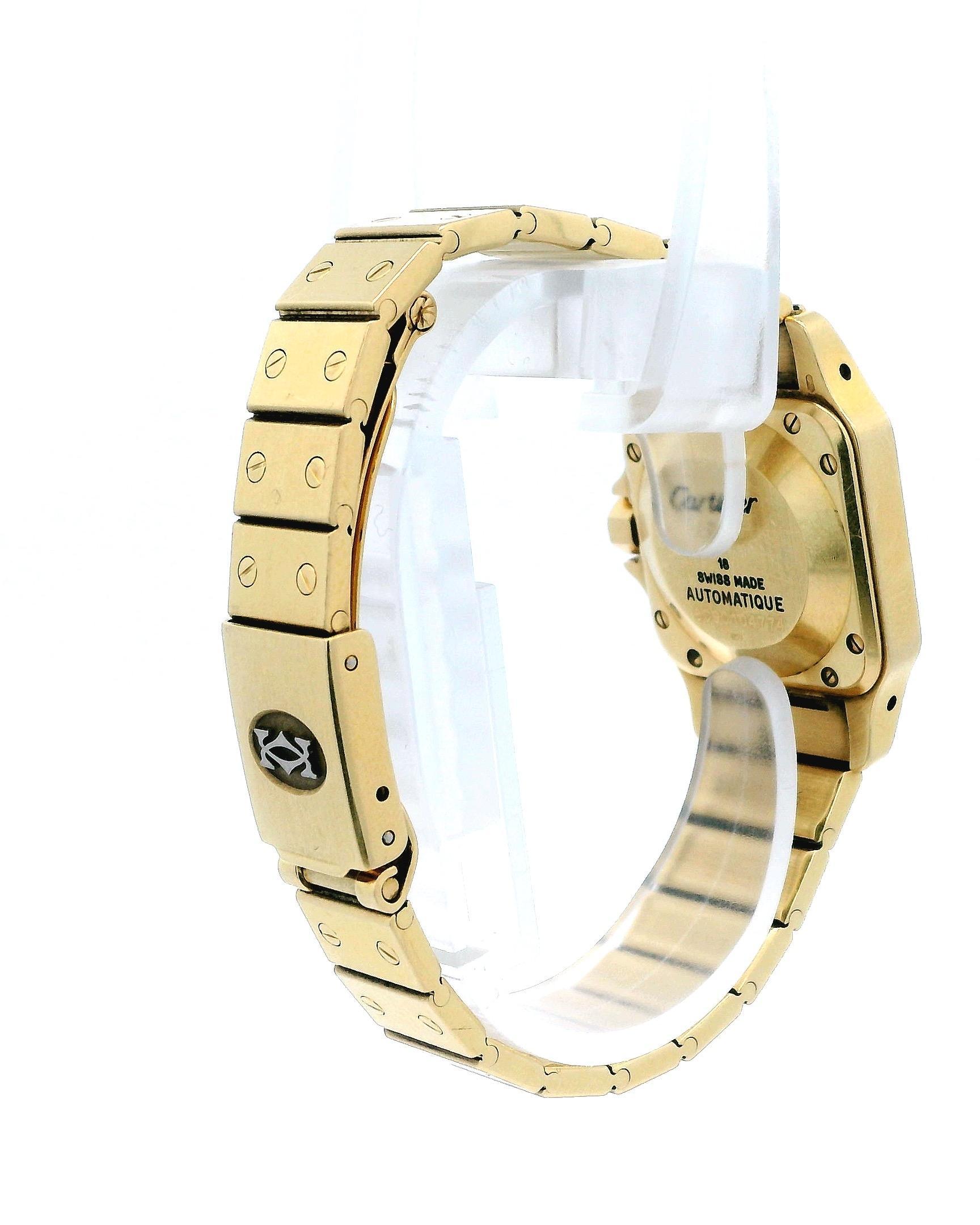 Women's Cartier Santos 18K Yellow Gold Factory Diamond Bezel Automatic Watch For Sale