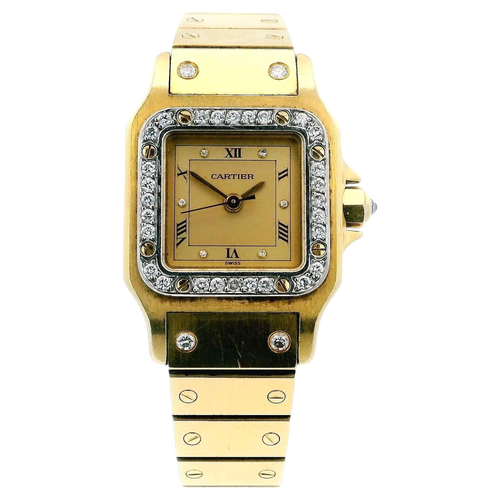 Orologio automatico Cartier Santos in oro giallo 18 carati con lunetta in diamanti