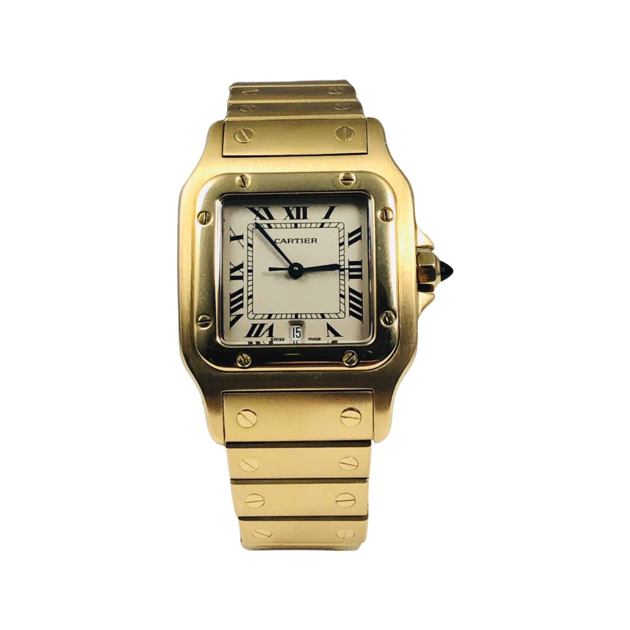 Cartier Santos Galbee 18k Gelbgold Ref. 887901 Weißes Zifferblatt Uhr im Zustand „Gut“ in Miami, FL