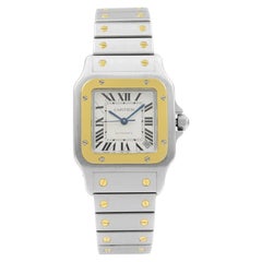 Cartier Santos Galbee 18k Yellow Gold Steel White Dial Men Watch W20099C4