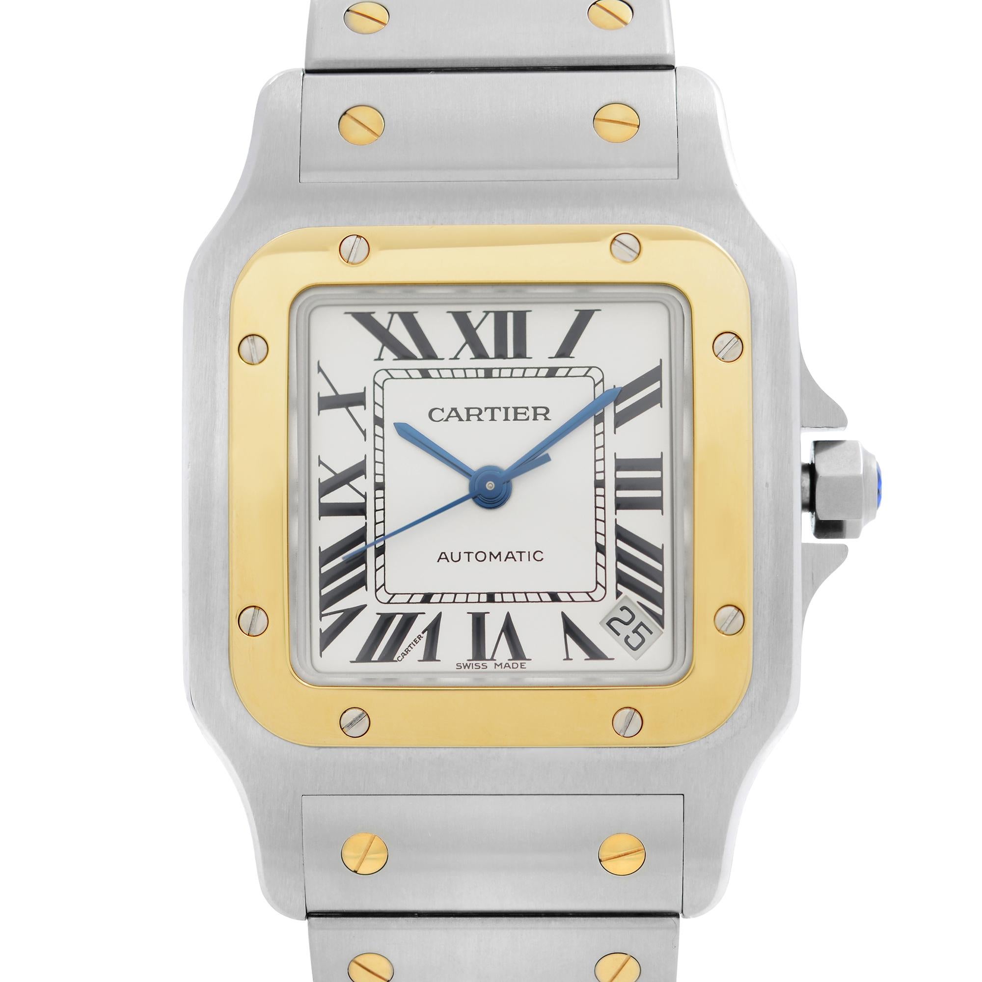 Store Display Model Cartier Santos Galbee 18k Yellow Gold Steel White Dial Men's Watch W20099C4. Original Box and Papers are Included. The Watch Might Have Some Blemishes During Store Display. Covered by 3-year Chronostore Warranty. 
Details:
Brand