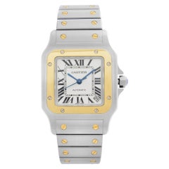 Cartier Santos Galbee 18k Yellow Gold Steel White Dial Mens Watch W20099C4