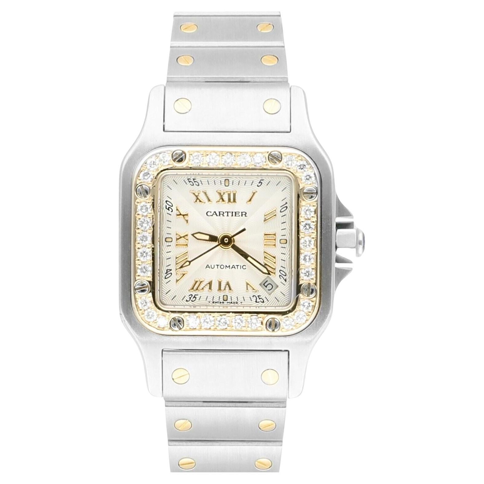 Cartier Santos Galbée 24 mm Women's Two Tone Yellow Gold 2423 Watch Diamonds For Sale