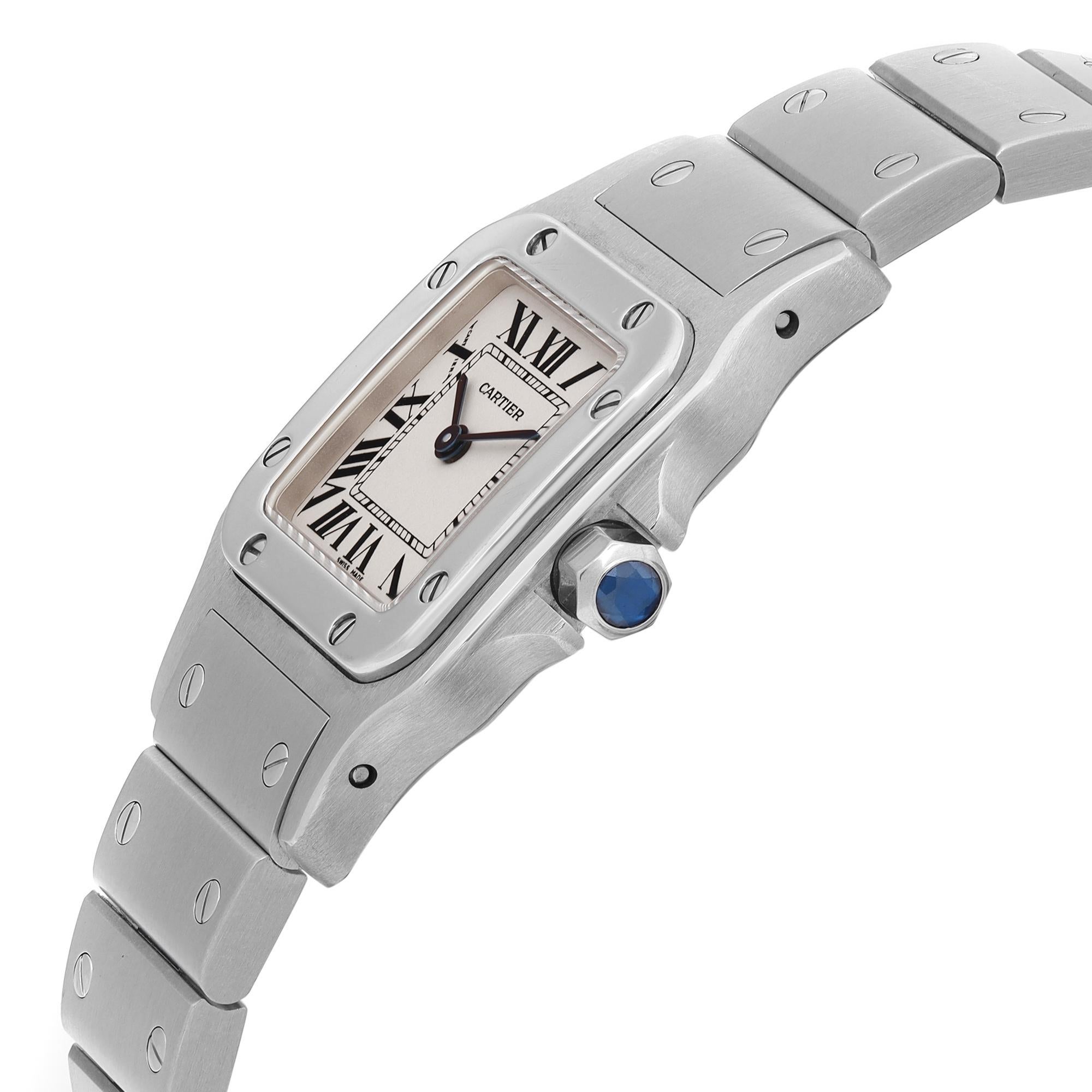 Cartier Santos Galbee Steel Silver Roman Dial Quartz Ladies Watch W20056D6 In Excellent Condition In New York, NY