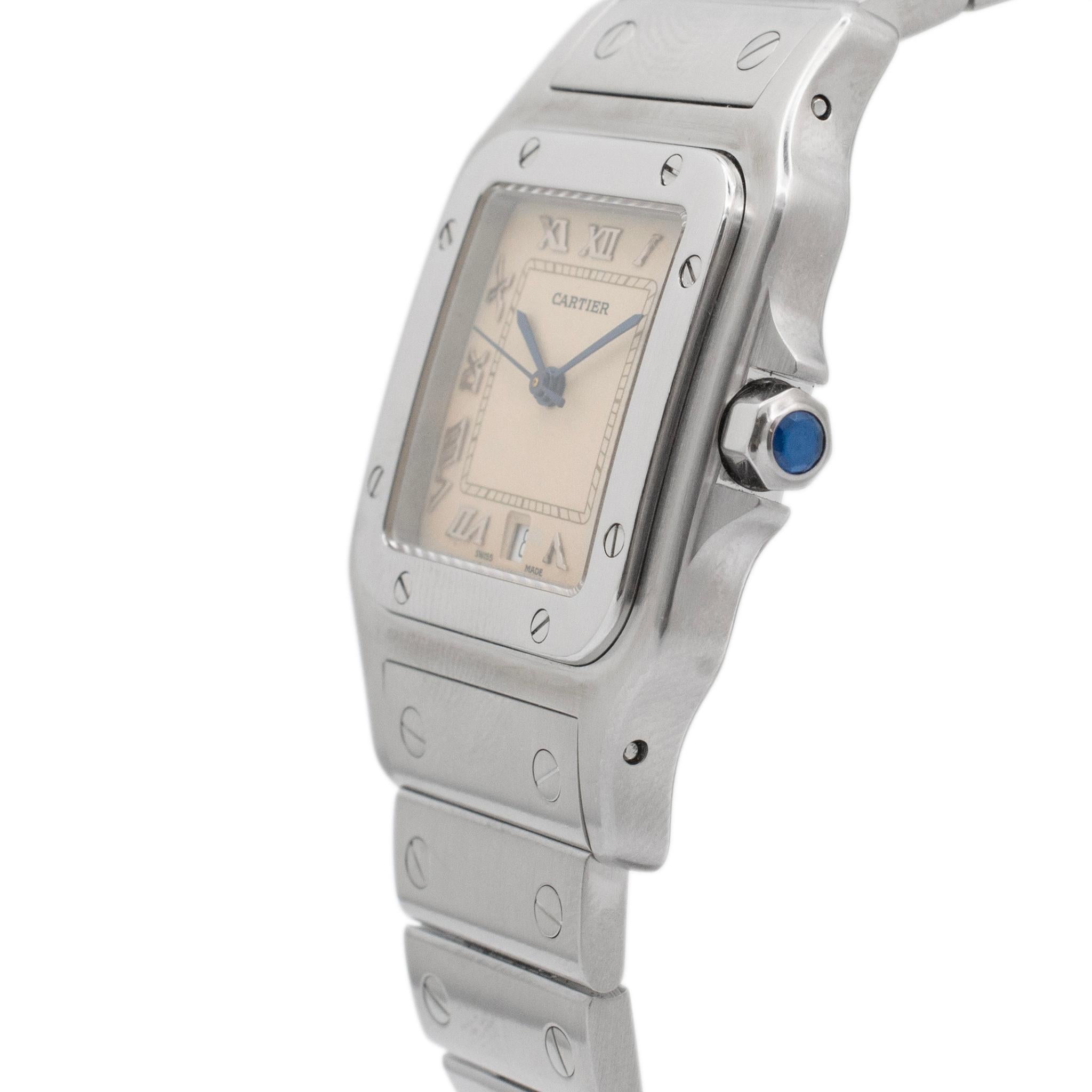 Cartier Santos Galbee 29MM 1564 W20025D6 White Roman Dial Stainless Steel Watch In Excellent Condition For Sale In Houston, TX