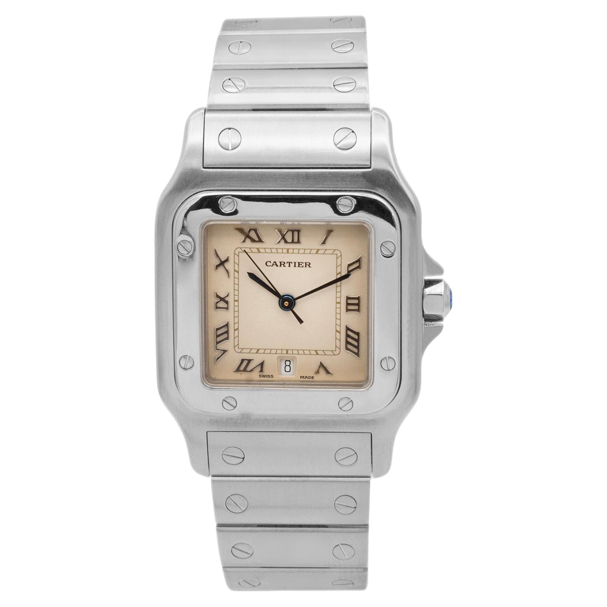 Cartier Santos Galbee 29MM 1564 W20025D6 White Roman Dial Stainless Steel Watch For Sale