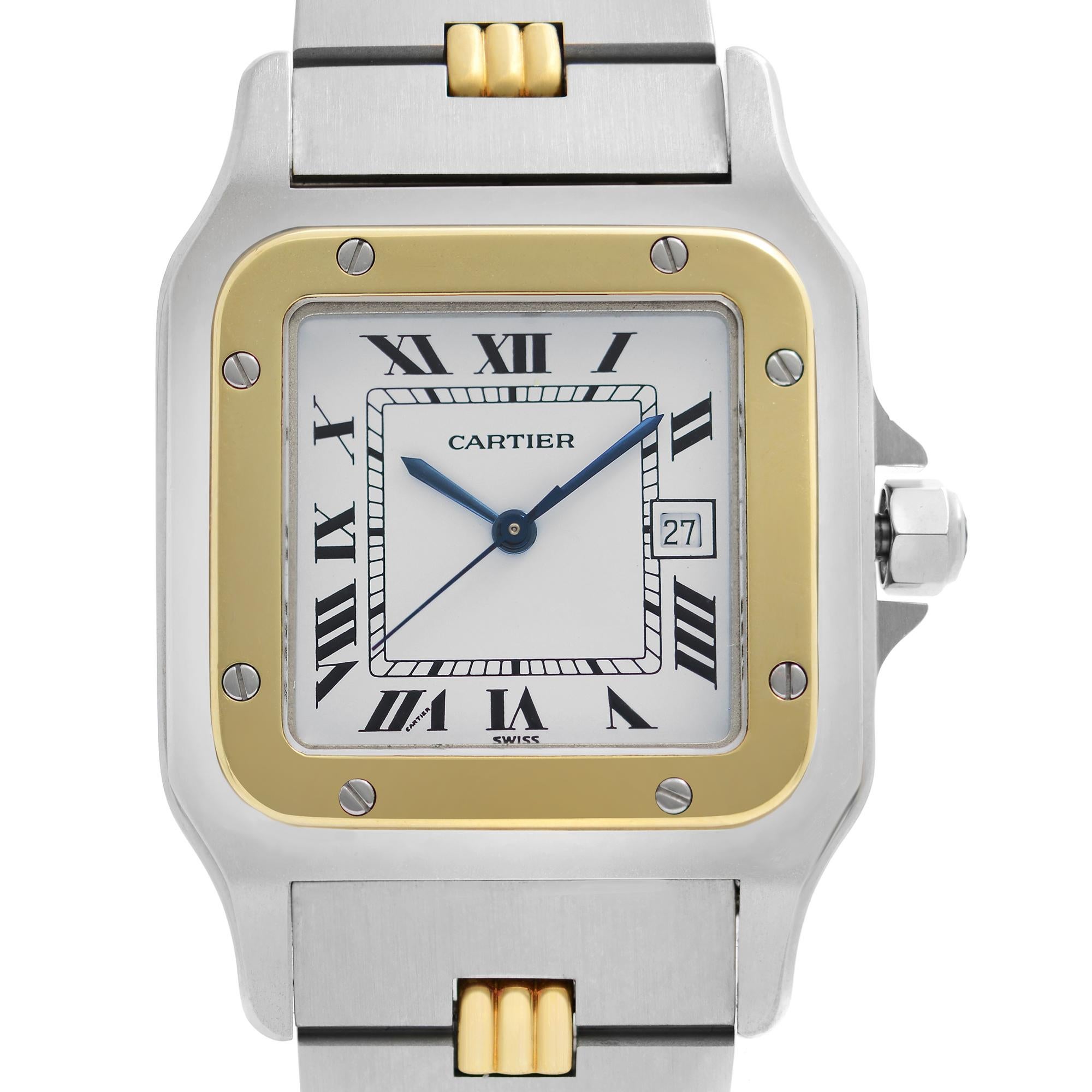 Pre-owned Cartier Santos Galbee 18k Gold and Stainless Steel White Dial Unisex Watch. This Beautiful Timepiece Features: Stainless Steel and Gold Rare Triple 