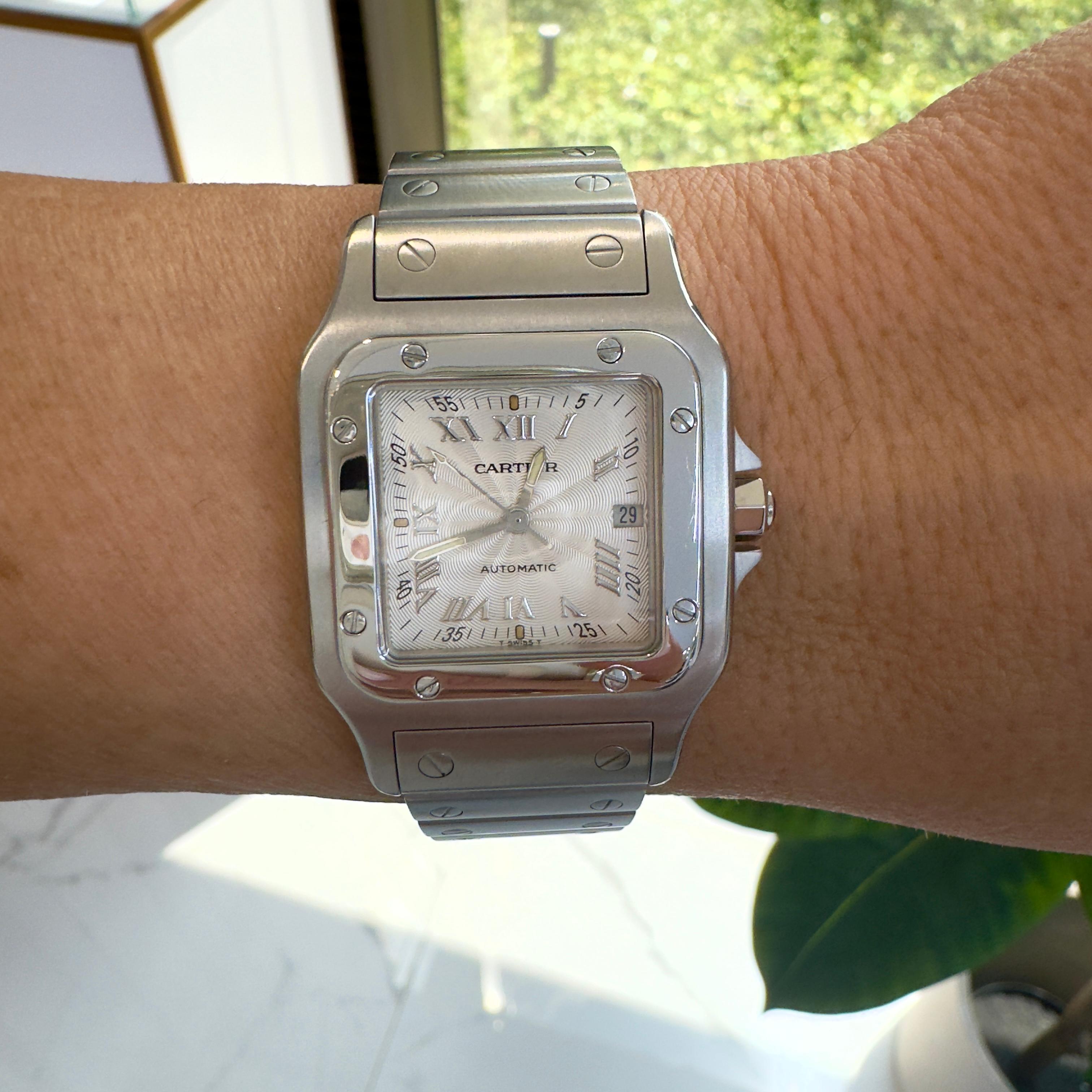 Reloj Cartier Santos Galbée 29MM 2319 Esfera romana guilloché Acero Automático en venta 6