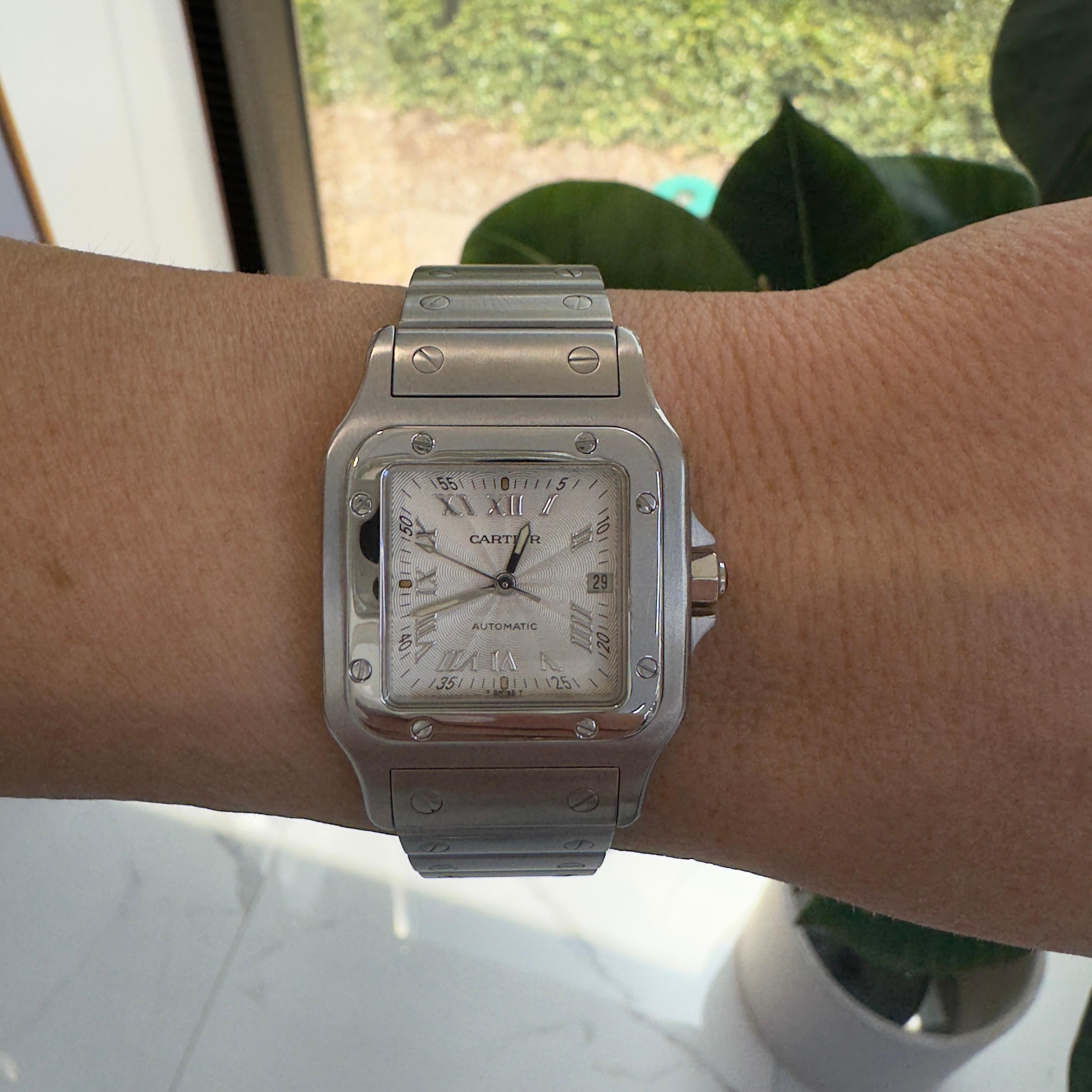 Reloj Cartier Santos Galbée 29MM 2319 Esfera romana guilloché Acero Automático en venta 5