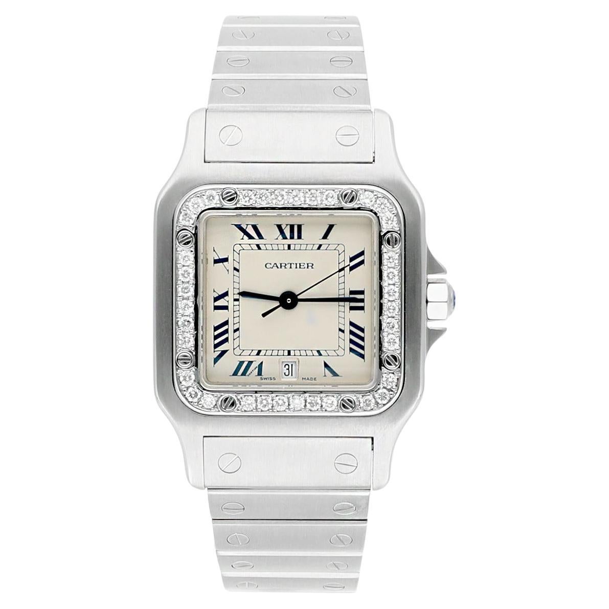 Cartier Santos Galbée 29mm Ladies Stainless Steel Watch with Diamond Bezel For Sale
