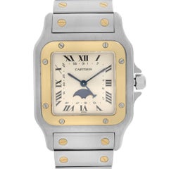 Cartier Santos Galbee Moonphase 18k Gold Steel Cream Dial Men Watch 119901