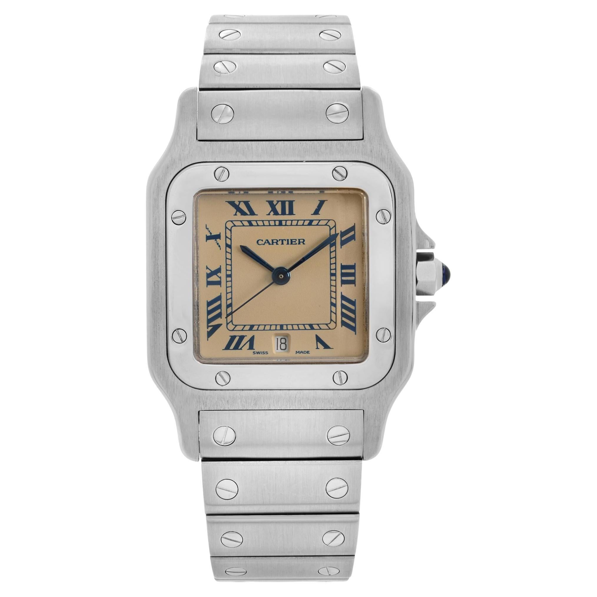 Cartier Santos Galbee Stainless Steel Cream Dial Mens Quartz Watch 987901