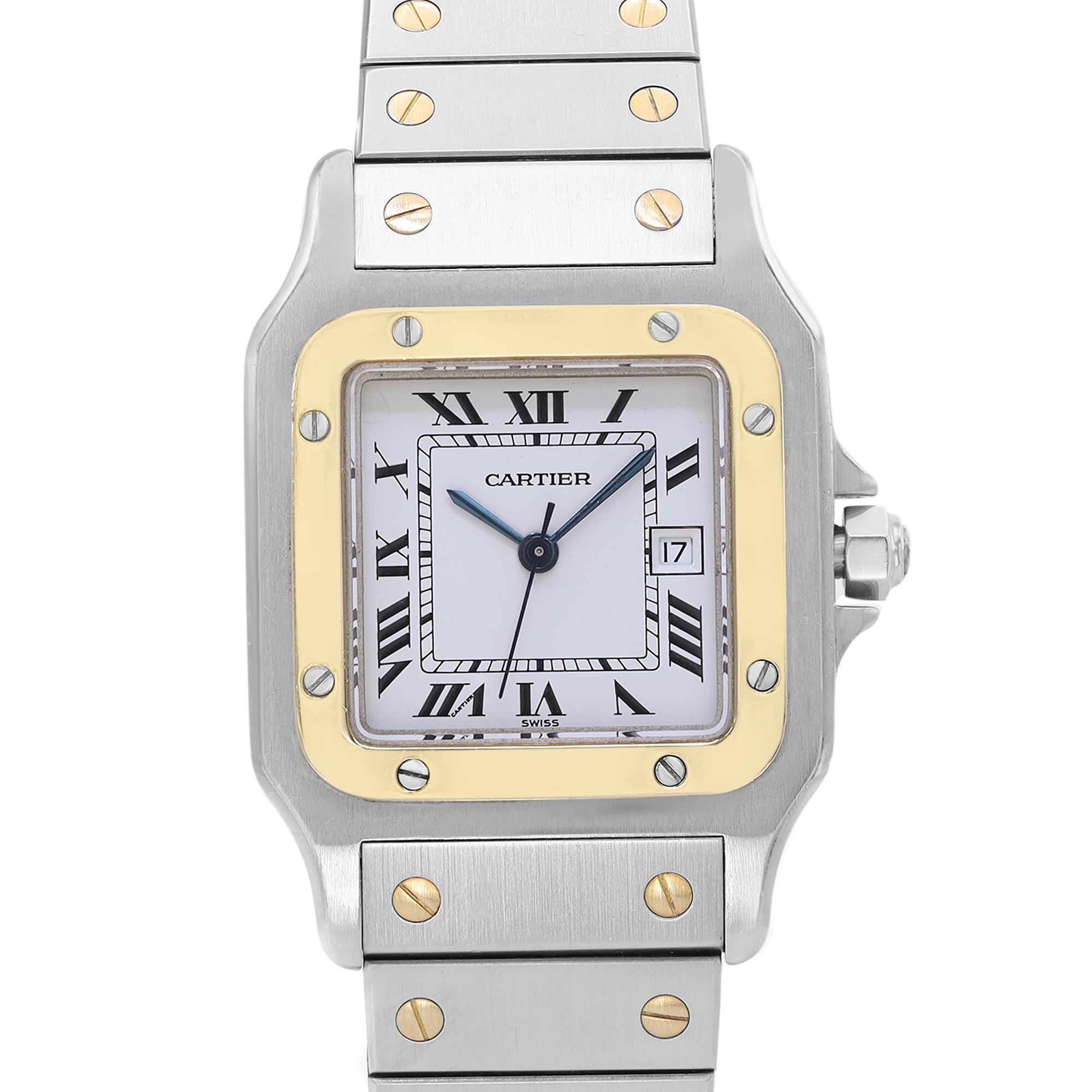 Pre-owned Cartier Santos Galbee 29mm Steel 18k Gold White dial Automatic Unisex Watch 2961. This Beautiful Timepiece is Powered by mechanical (automatic) Movement And Features: Stainless Steel Case with a Stainless Steel Bracelet with 2 Gold