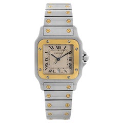 Cartier Santos Galbee Steel 18k Yellow Gold Cream Dial Mens Watch 187901