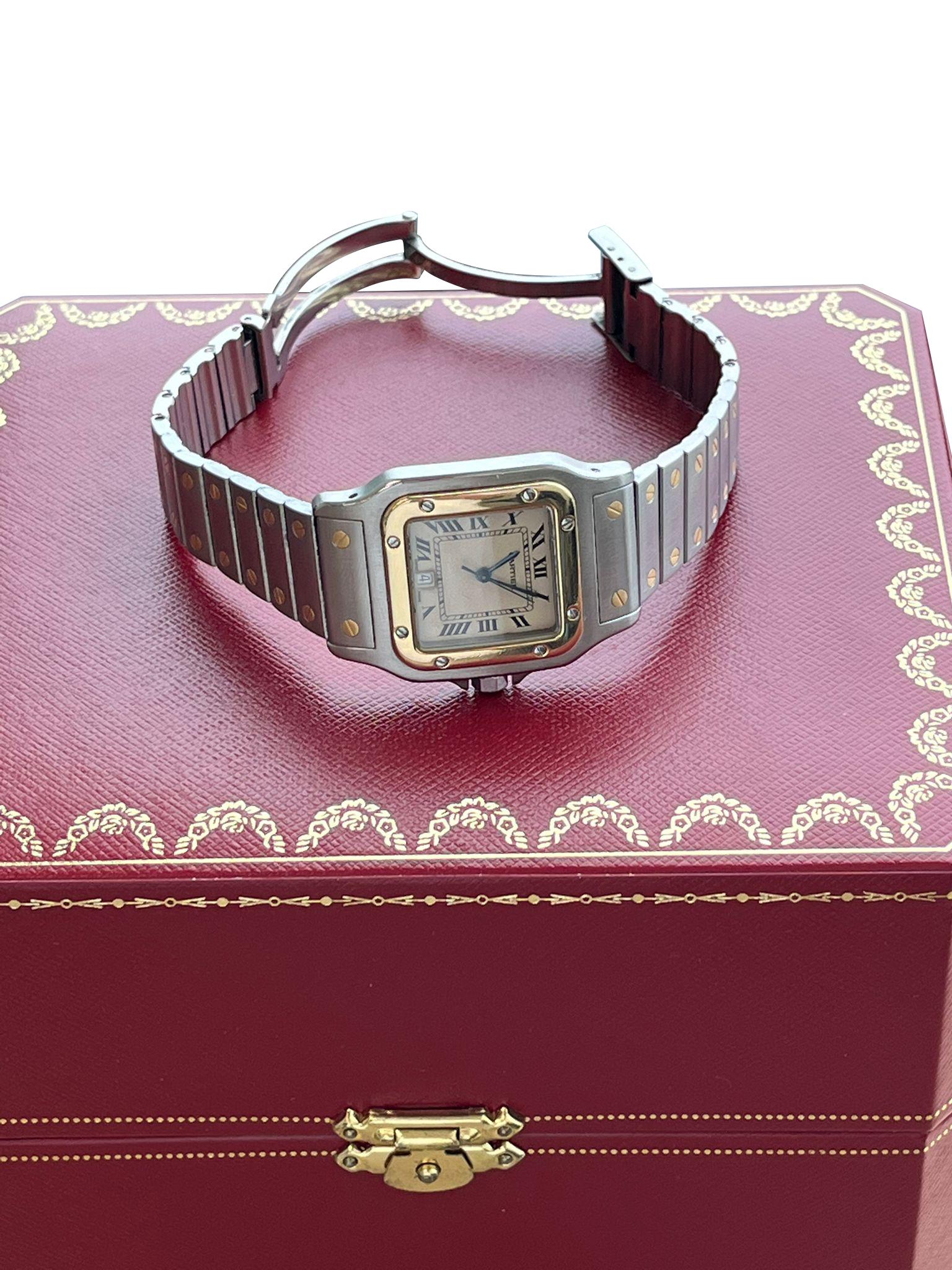Cartier Santos Galbee 29mm Steel 18K Yellow Gold Mens Watch 187901 For Sale 2