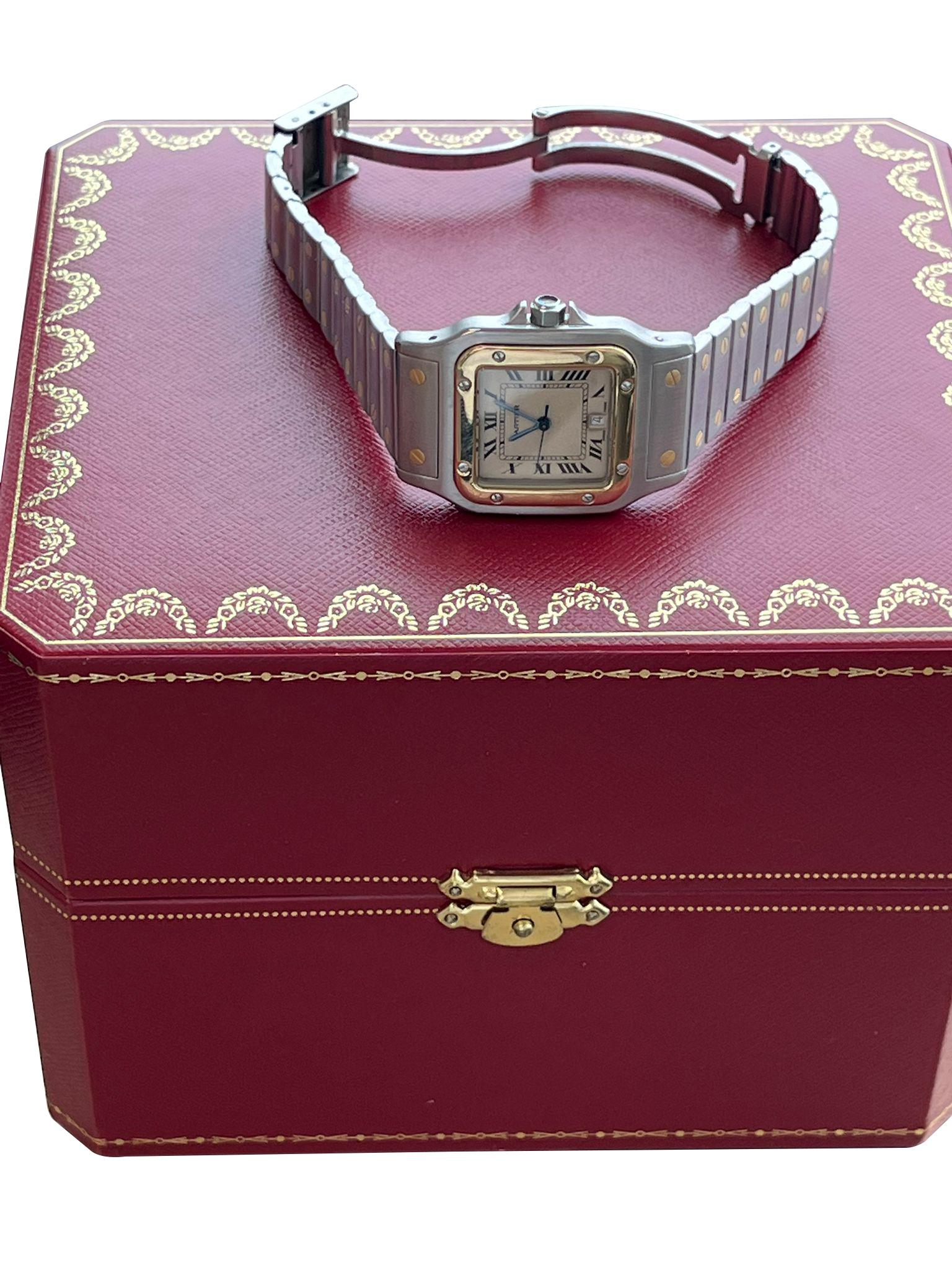 Cartier Santos Galbee 29mm Steel 18K Yellow Gold Mens Watch 187901 For Sale 3