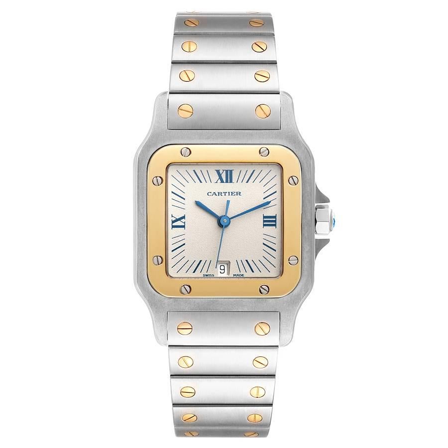 Cartier Santos Galbee 29mm Steel Yellow Gold Mens Watch 187901 Box Papers. Quartz movement. Stainless steel case 29.0 x 29.0 mm. Steel octagonal crown set with the faceted spinel. 18K yellow gold bezel punctuated with 8 signature screws. Scratch