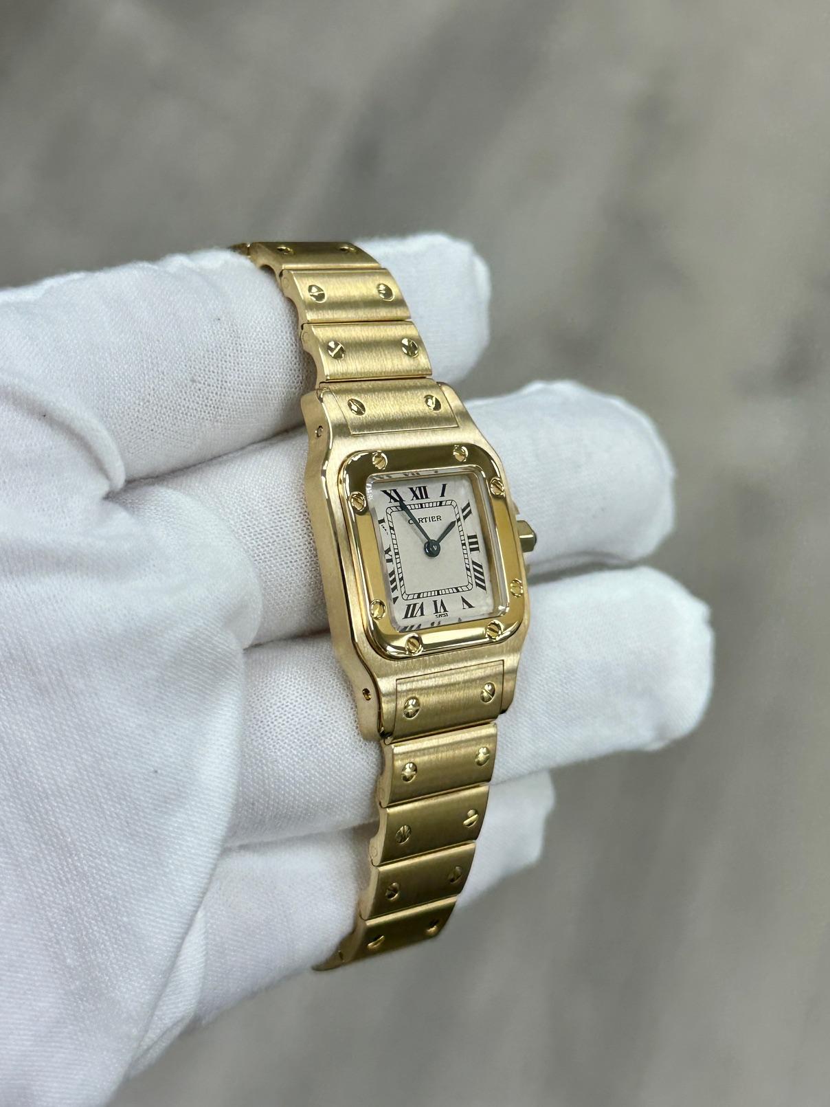 Cartier Santos Galbee 866930 18K Yellow Gold Cream Dial 24mm Service Papers For Sale 6