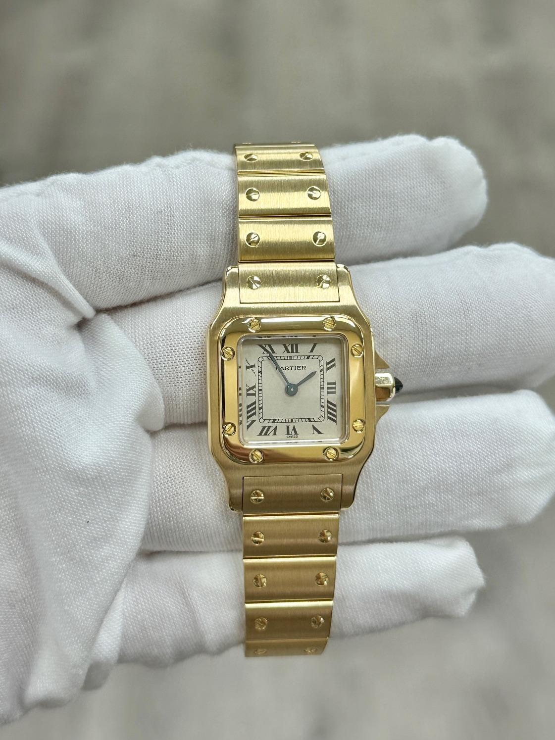 Cartier Santos Galbee 866930 18K Yellow Gold Cream Dial 24mm Service Papers For Sale 7