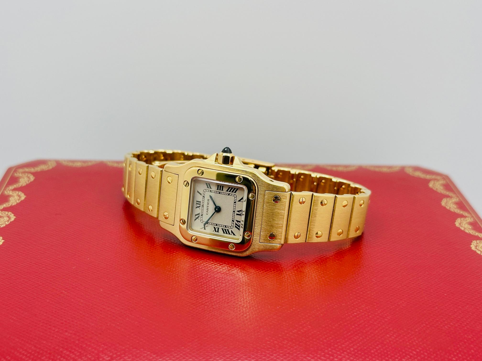 Women's Cartier Santos Galbee 866930 18K Yellow Gold Cream Dial 24mm Service Papers For Sale