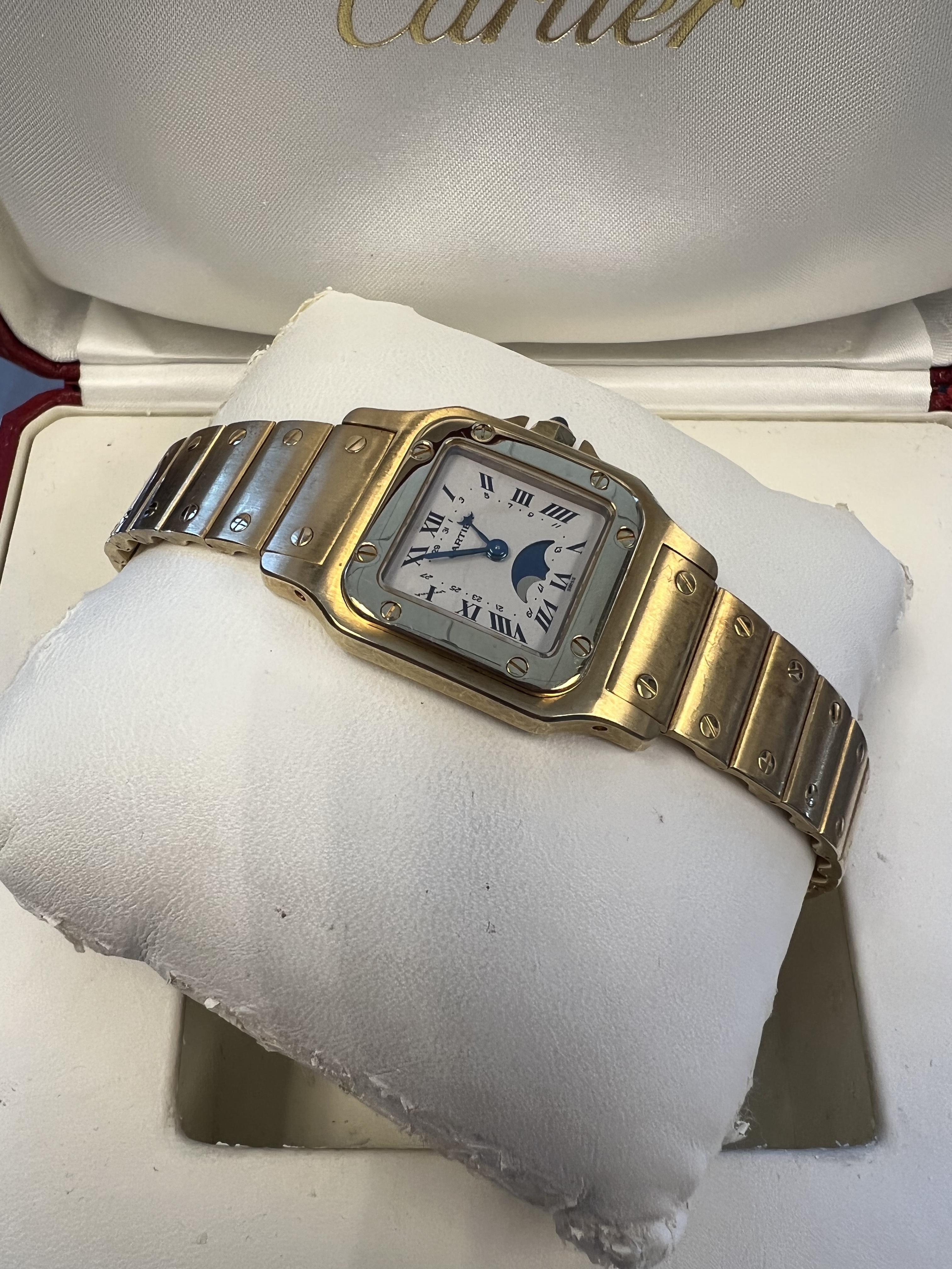 Cartier Santos Galbée fasi lunari in oro giallo con ricevuta originale In condizioni buone in vendita a BEVERLY HILLS, CA