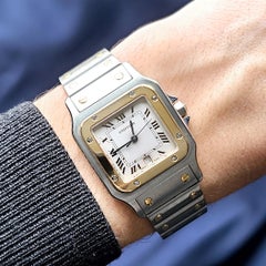 Cartier Santos Galbee Date 1566 Large LM GM 18k Gold Stainless Steel Carree