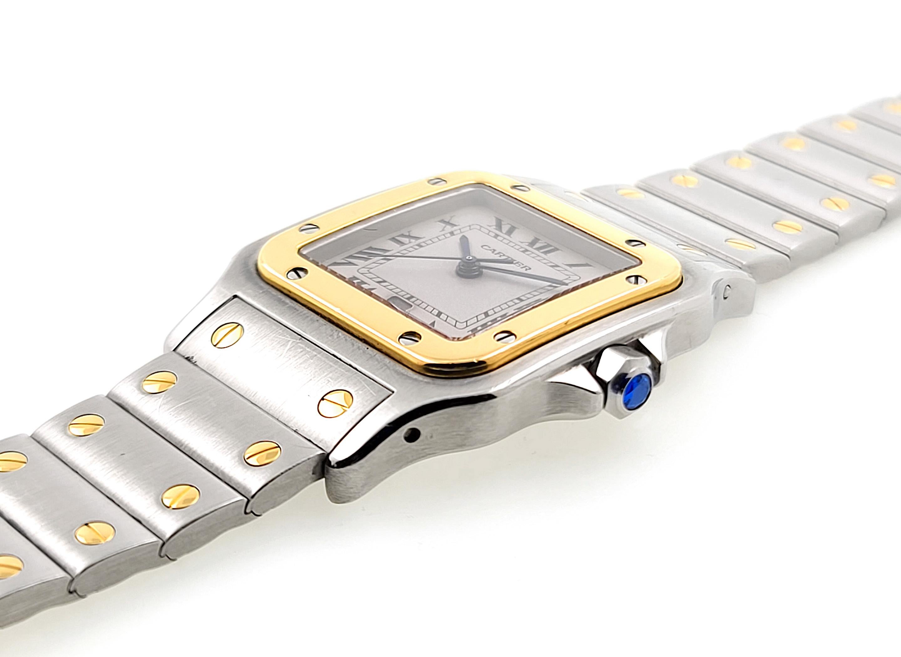Cartier Santos Galbee Date 1566 Large LM GM 18k Gold Stainless Steel Carree In Excellent Condition In PARIS, FR
