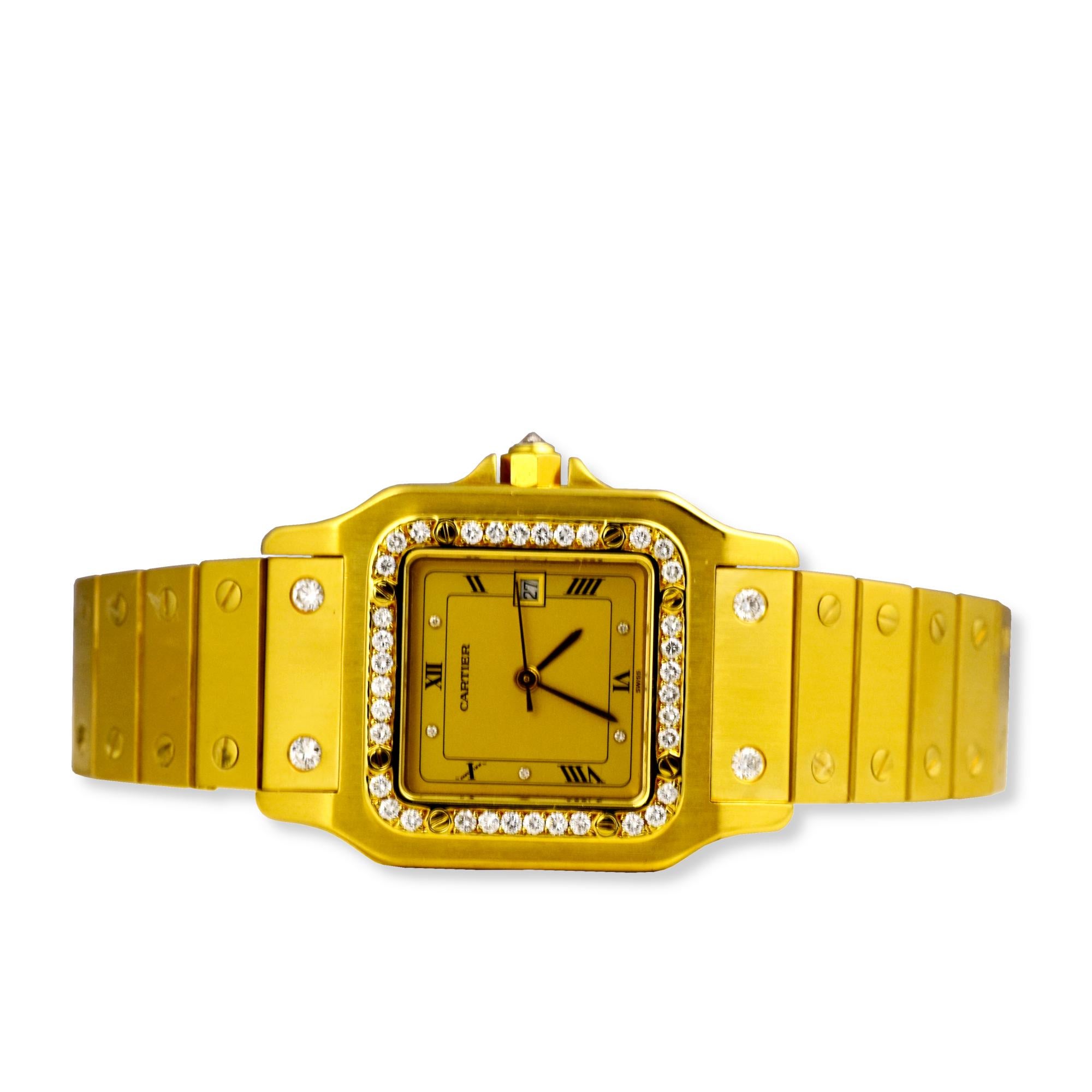 Cartier Santos Galbee Diamant 18k Gelbgold Uhr (Moderne)