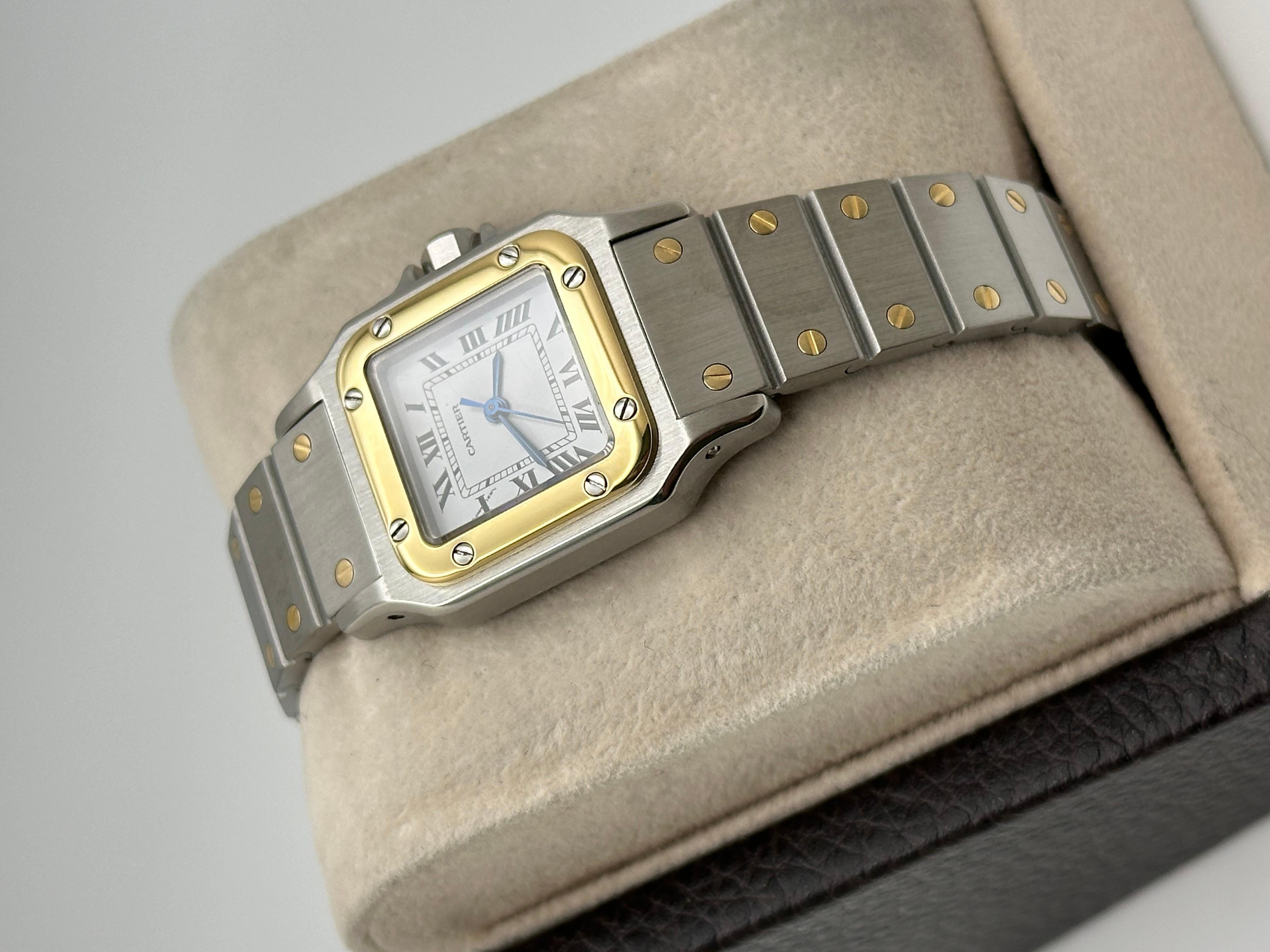 Cartier Santos Galbee Damen 0902 24mm Weißes römisches Zifferblatt 18K Gelbgold Stahl 2