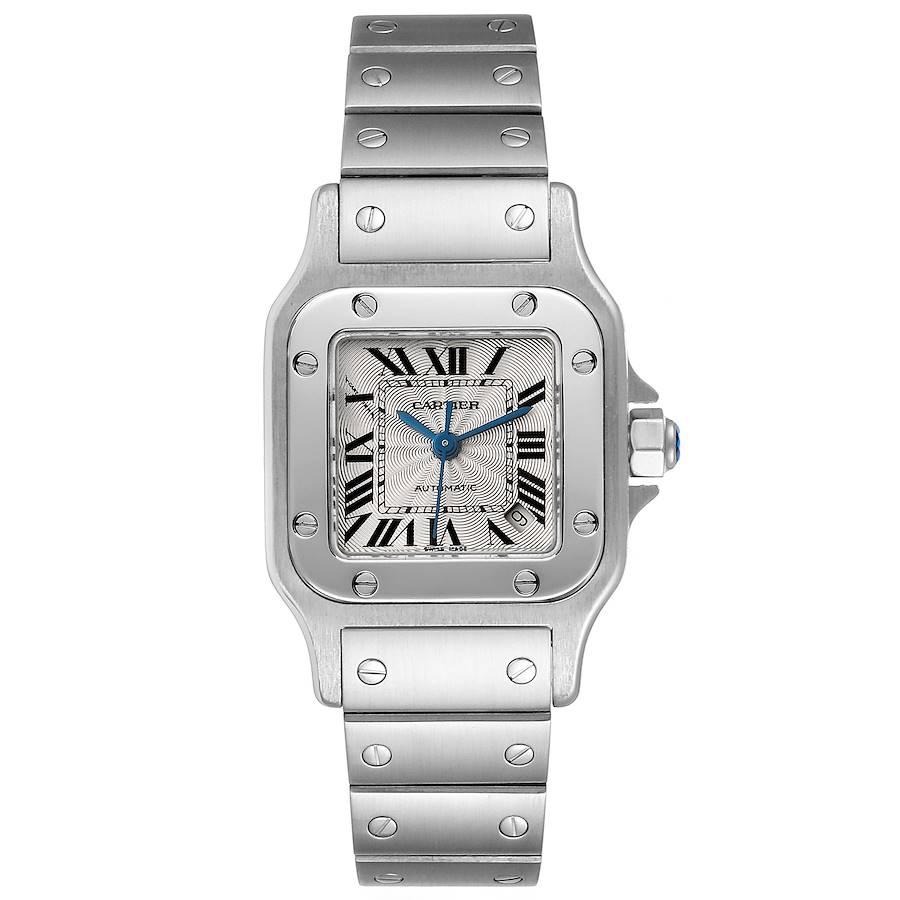 Cartier Santos Galbee Ladies Automatic Steel Ladies Watch W20044D6. Automatic self-winding movement. Stainless steel case 24.0 x 24.0 mm. Steel octagonal crown set with the faceted spinel. Stainless steel bezel punctuated with 8 signature screws.
