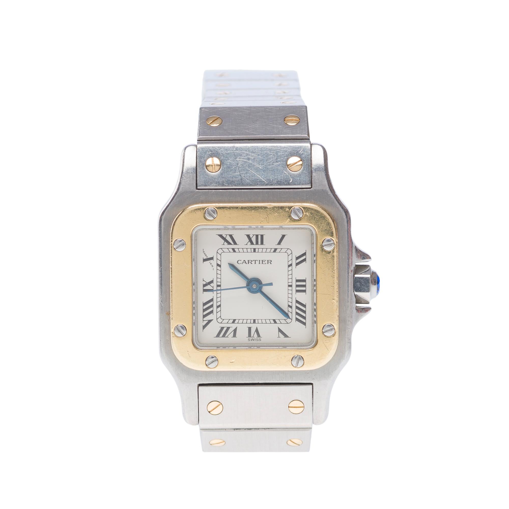 Superb​ ​Watch​ ​Woman​ ​Cartier​ ​Santos​ ​Galbée​ ​bicolor

Movement​ ​:​ ​Automatic
Case​ ​:​ ​Gold/Steel
Bracelet/Bracelet​ ​:​ ​Original
Bracelet​ ​length​ ​:​ ​can​ ​fit​ ​wrists​ ​up​ ​to​ ​15​ ​cm​ ​(5,9​ ​Inch)
Clasp​ ​:​