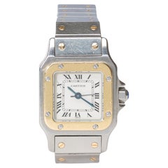 Cartier Santos Galbée Damen Bicolor Armbanduhr in Gelbgold & Stahl beschichtet