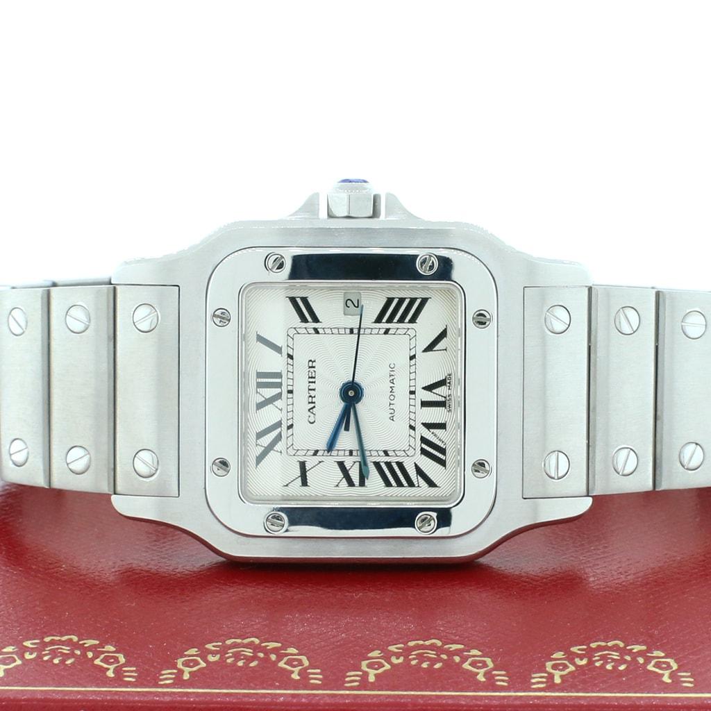 Women's or Men's Cartier Santos Galbee Large Silver Roman Dial Automatic Watch For Sale