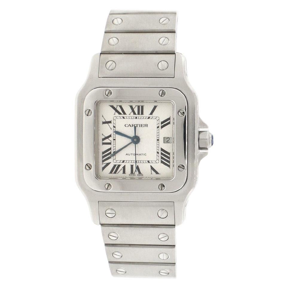 Cartier Santos Galbee Large Silver Roman Dial Automatic Watch For Sale